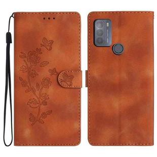 For Motorola Moto G50 Flower Butterfly Embossing Pattern Leather Phone Case(Brown)