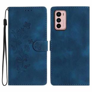 For Motorola Moto G42 Flower Butterfly Embossing Pattern Leather Phone Case(Blue)