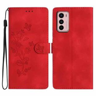 For Motorola Moto G42 Flower Butterfly Embossing Pattern Leather Phone Case(Red)