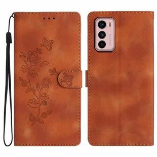 For Motorola Moto G42 Flower Butterfly Embossing Pattern Leather Phone Case(Brown)