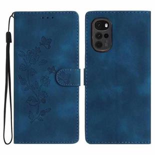 For Motorola Moto G22 Flower Butterfly Embossing Pattern Leather Phone Case(Blue)