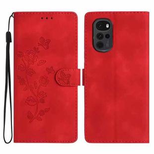 For Motorola Moto G22 Flower Butterfly Embossing Pattern Leather Phone Case(Red)