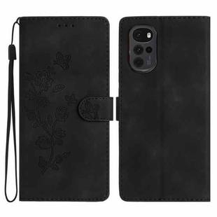 For Motorola Moto G22 Flower Butterfly Embossing Pattern Leather Phone Case(Black)