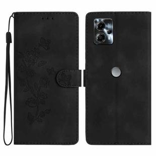 For Motorola Moto G13 Flower Butterfly Embossing Pattern Leather Phone Case(Black)