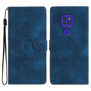 For Motorola Moto G9 / G9 Play / E7 Plus Flower Butterfly Embossing Pattern Leather Phone Case(Blue)