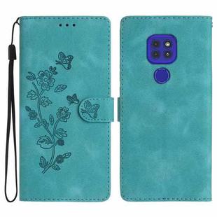 For Motorola Moto G9 / G9 Play / E7 Plus Flower Butterfly Embossing Pattern Leather Phone Case(Sky Blue)