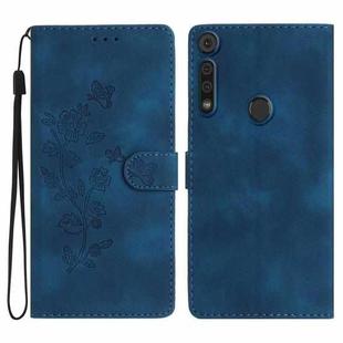 For Motorola Moto G8 Play Flower Butterfly Embossing Pattern Leather Phone Case(Blue)