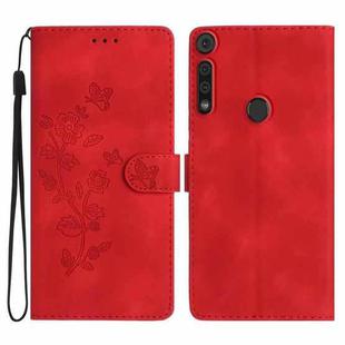 For Motorola Moto G8 Play Flower Butterfly Embossing Pattern Leather Phone Case(Red)