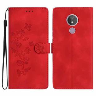 For Motorola Moto G7 Power Flower Butterfly Embossing Pattern Leather Phone Case(Red)