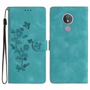 For Motorola Moto G7 Power Flower Butterfly Embossing Pattern Leather Phone Case(Sky Blue)