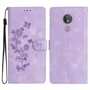 For Motorola Moto G7 Power Flower Butterfly Embossing Pattern Leather Phone Case(Purple)