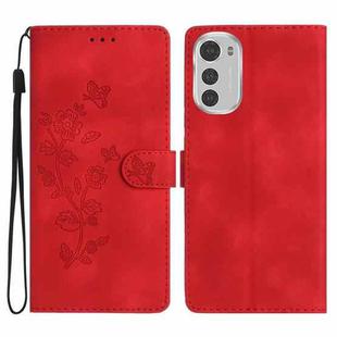 For Motorola Moto E32 Flower Butterfly Embossing Pattern Leather Phone Case(Red)