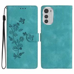 For Motorola Moto E32 Flower Butterfly Embossing Pattern Leather Phone Case(Sky Blue)