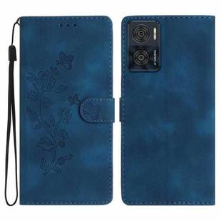 For Motorola Moto E22 Flower Butterfly Embossing Pattern Leather Phone Case(Blue)