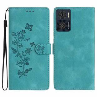 For Motorola Moto E22 Flower Butterfly Embossing Pattern Leather Phone Case(Sky Blue)