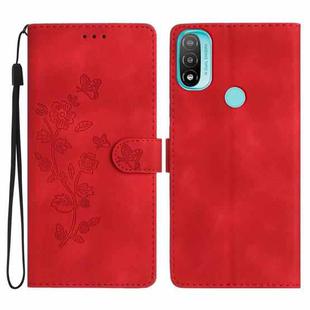 For Motorola Moto E20 / E30 / E40 Flower Butterfly Embossing Pattern Leather Phone Case(Red)