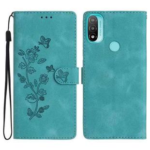 For Motorola Moto E20 / E30 / E40 Flower Butterfly Embossing Pattern Leather Phone Case(Sky Blue)