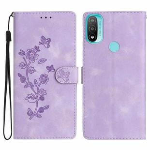 For Motorola Moto E20 / E30 / E40 Flower Butterfly Embossing Pattern Leather Phone Case(Purple)