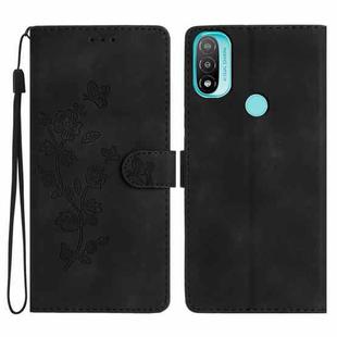 For Motorola Moto E20 / E30 / E40 Flower Butterfly Embossing Pattern Leather Phone Case(Black)