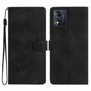 For Motorola Moto E13 Flower Butterfly Embossing Pattern Leather Phone Case(Black)
