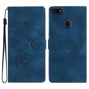 For Motorola Moto E6 Play Flower Butterfly Embossing Pattern Leather Phone Case(Blue)