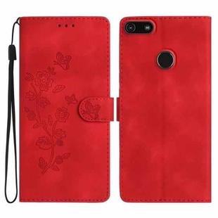 For Motorola Moto E6 Play Flower Butterfly Embossing Pattern Leather Phone Case(Red)