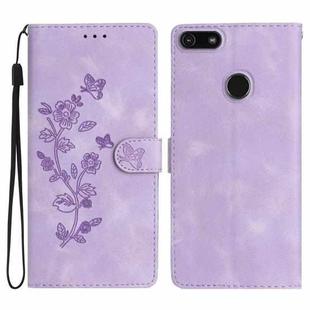 For Motorola Moto E6 Play Flower Butterfly Embossing Pattern Leather Phone Case(Purple)
