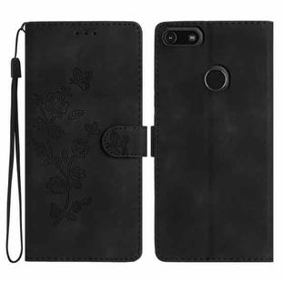 For Motorola Moto E6 Play Flower Butterfly Embossing Pattern Leather Phone Case(Black)