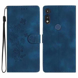 For Motorola Moto E 2020 Flower Butterfly Embossing Pattern Leather Phone Case(Blue)