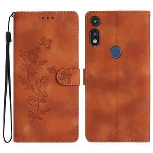 For Motorola Moto E 2020 Flower Butterfly Embossing Pattern Leather Phone Case(Brown)