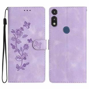 For Motorola Moto E 2020 Flower Butterfly Embossing Pattern Leather Phone Case(Purple)