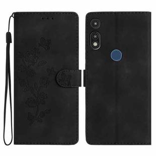 For Motorola Moto E 2020 Flower Butterfly Embossing Pattern Leather Phone Case(Black)