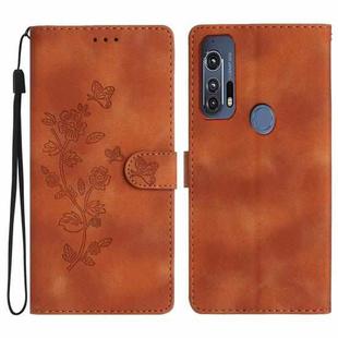 For Motorola Edge+ 2020 Flower Butterfly Embossing Pattern Leather Phone Case(Brown)