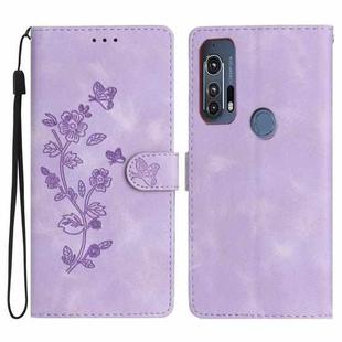 For Motorola Edge+ 2020 Flower Butterfly Embossing Pattern Leather Phone Case(Purple)