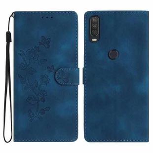 For Motorola One Action Flower Butterfly Embossing Pattern Leather Phone Case(Blue)