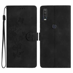 For Motorola One Action Flower Butterfly Embossing Pattern Leather Phone Case(Black)