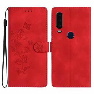 For Motorola Moto P40 Power Flower Butterfly Embossing Pattern Leather Phone Case(Red)