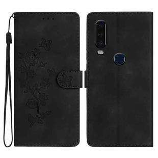 For Motorola Moto P40 Power Flower Butterfly Embossing Pattern Leather Phone Case(Black)