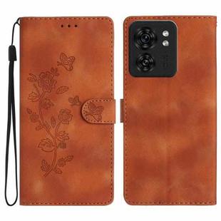 For Motorola Edge 40 Flower Butterfly Embossing Pattern Leather Phone Case(Brown)