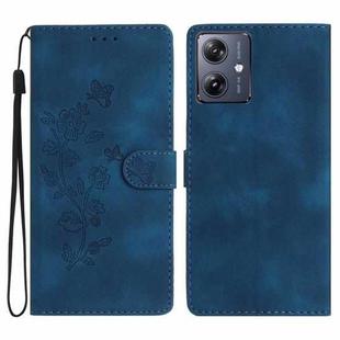 For Motorola Moto G14 4G Flower Butterfly Embossing Pattern Leather Phone Case(Blue)