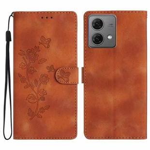 For Motorola Moto G84 5G Flower Butterfly Embossing Pattern Leather Phone Case(Brown)