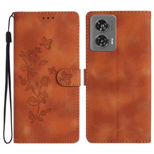 For Motorola Edge 50 Fusion Flower Butterfly Embossing Pattern Leather Phone Case(Brown)