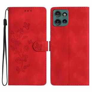 For Motorola Edge 50 5G Flower Butterfly Embossing Pattern Leather Phone Case(Red)