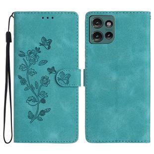 For Motorola Edge 50 5G Flower Butterfly Embossing Pattern Leather Phone Case(Sky Blue)