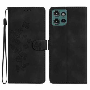 For Motorola Edge 50 5G Flower Butterfly Embossing Pattern Leather Phone Case(Black)