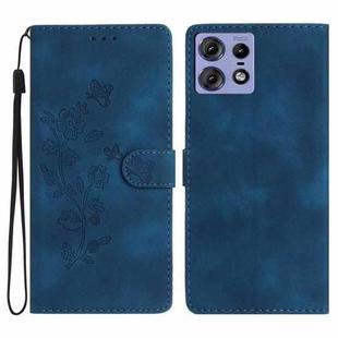 For Motorola Edge 50 Pro Flower Butterfly Embossing Pattern Leather Phone Case(Blue)