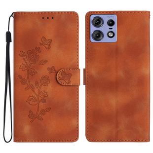 For Motorola Edge 50 Pro Flower Butterfly Embossing Pattern Leather Phone Case(Brown)