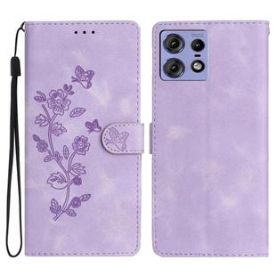 For Motorola Edge 50 Pro Flower Butterfly Embossing Pattern Leather Phone Case(Purple)