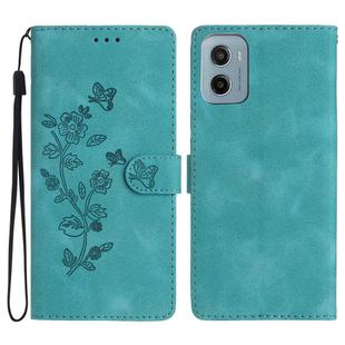 For Motorola Moto E15 Flower Butterfly Embossing Pattern Leather Phone Case(Sky Blue)