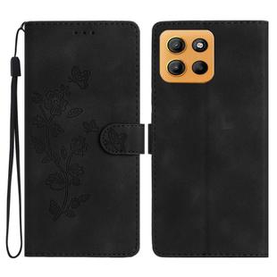 For Motorola Moto G15 Flower Butterfly Embossing Pattern Leather Phone Case(Black)